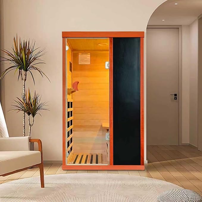 RIGO Home Far-Infrared Sauna Cabin 530W Single-Person Indoor Sauna Cabin, LoElectromagnetic Radiation Dry SaunaDimensions: 28.74 × 35.24 × 61.61 inches