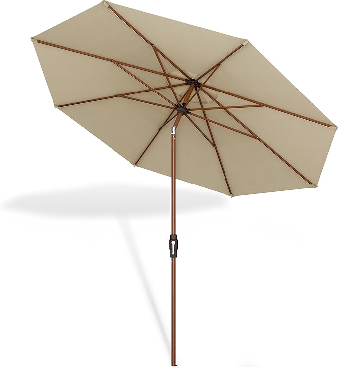 Midtown Umbrellas Wooden 2-8 Feet Outdoor Patio Umbrella, Terylast Chestnut Beige Fabric, Aluminum Frame For Backyard Umbrella, Deck Umbrella, Garden Umbrella & Pool Umbrella - Wooden Pole