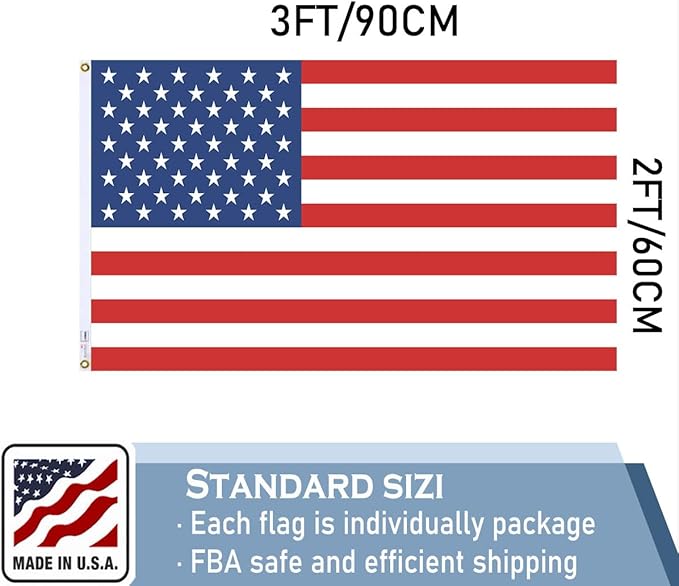 American US Flag 2x3 FT 100% Made in The USA- Heavy Duty Vibrant Colors Double Sided United States Flag with 2 Brass Grommets for Home/Company/Indoor Outdoor Decoration (FMAA Certified)