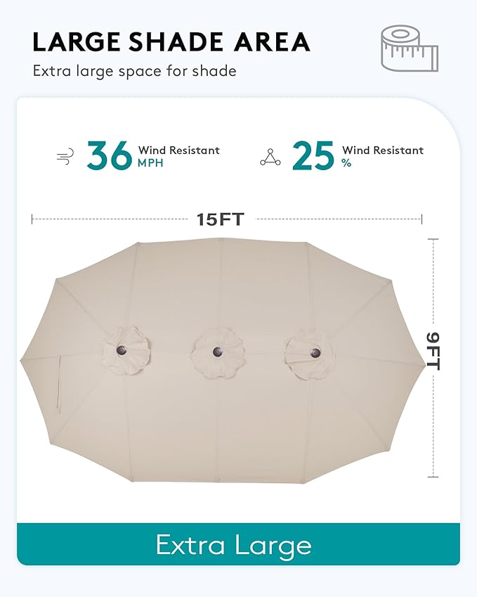 SERWALL 8-Piece Patio Dining Sets with 15FT Double Side Patio Umbrella, Outdoor HDPE Dining Furniture Set with Umbrella Hole Cut-Out Table and 6 Chairs, Aruba（Umbreall Base not Included）