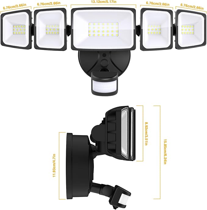 Onforu 5 Heads 55W LED Security Lights Motion Sensor Outdoor, 360° Wide Angle Wide Illumination, 5000LM Flood Light, 6500K, IP65 Waterproof, Hardwired Wall Light for Garage, Yard, Porch, Entryway