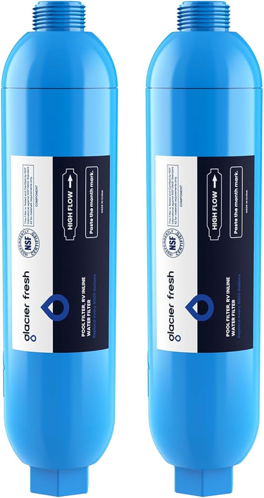 GLACIER FRESH Garden Hose End Pre-Filter for Swimming Pool, Hot Tubs, Spa, Inflatable Pool, Ponds, Greatly Reduces Bad Taste, Odors, Chlorin and Sediment, up to 8,000 Gallons, 2 Pack
