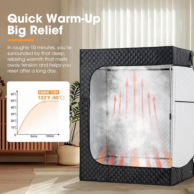 SAN HIMA Portable Sauna for Home - 2 Person Steam Sauna Box at Home Spa with 3L 1500W Steamer, 9 Levels Heat, 90 Minute Timer, Foldable Chair, Remote Control for Indoor Outdoor