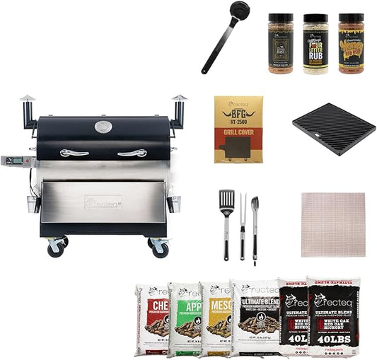 recteq RT-2500 BFG Pellet Smoker Grill, Wi-Fi-Enabled Outdoor Grills & Smokers, Electric Pellet Grill with 2500 Sq In Cook Space, RT-2500 BFG + Grilling Essentials Bundle
