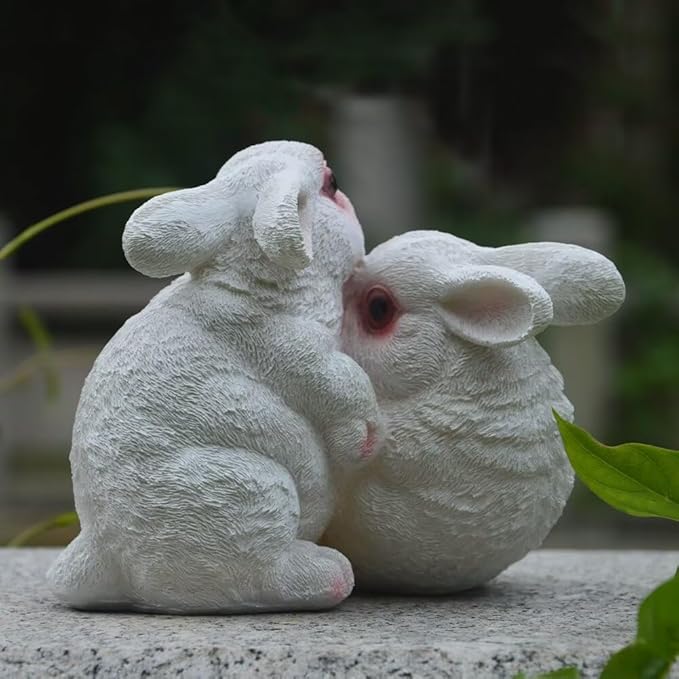 Garden Statues Bunny Decor Resin Hug Rabbit Figurine Cute Fairy Garden Decor Outdoor Statues for Patio Yard Porch Balcony Gifts for Women Mom Grandma White
