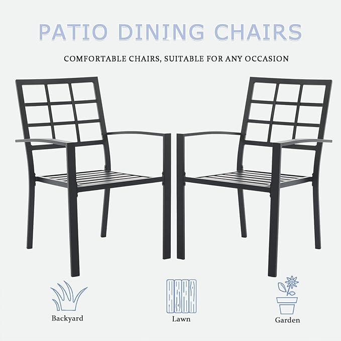 Outdoor Dining Chairs Set of 8, Aluminum Frame Stackable Patio Dining Chairs with Armrest, Wrought Iron Patio Bistro Chairs for Lawn, Backyard, Garden, Porch