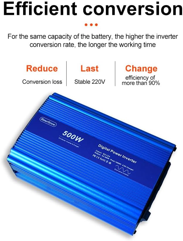 500W Pure Sine Wave Inverter Digital Power Inverter DC 12V to AC 110V, Peak Power1000W, with 2.4A Dual USB+2AC Ports Car Charger Adapter and Cigarette Lighter Plug for RV, Vehicles