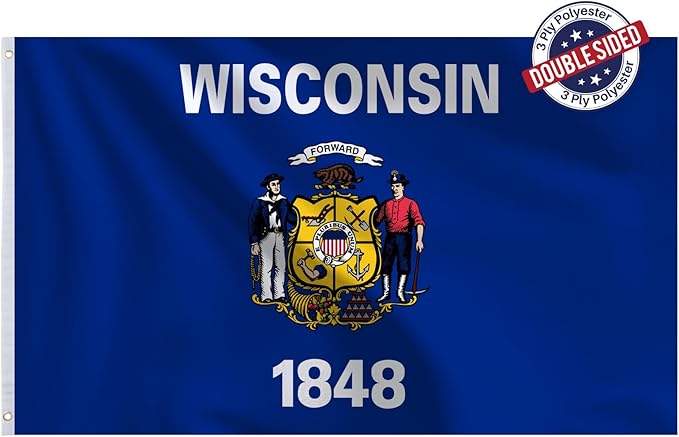 Bradford Wisconsin State Flag 3x5 Feet Outdoor, 3 Ply Polyester Double Sided Heavy Duty, WI Flag With 2 Brass Grommets for Outside House Long Lasting