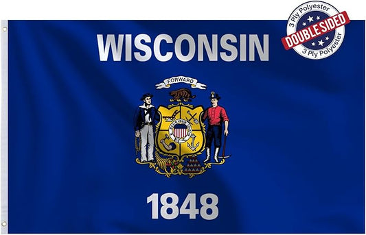 Bradford Wisconsin State Flag 3x5 Feet Outdoor, 3 Ply Polyester Double Sided Heavy Duty, WI Flag With 2 Brass Grommets for Outside House Long Lasting