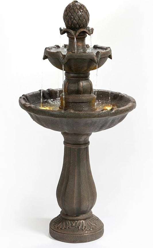 3 Tiered Outdoor Water Fountains –42.2 in. Tall, Like Stone Bird Bath for Outside, Elegant Waterfall Feature for Garden, Yard, Patio, Home Decor (Bronze Color)
