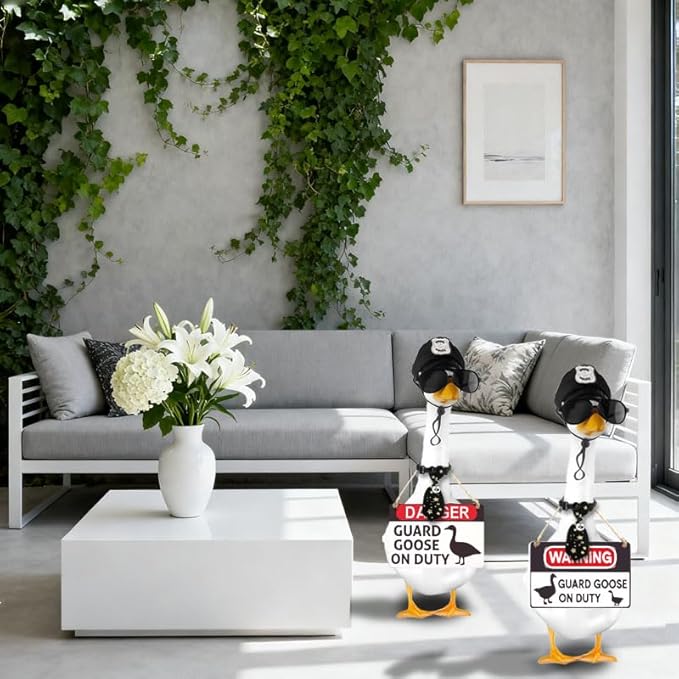 8 Pcs Porch Goose Accessories Porch Goose Sign Goose Police Hat Eyeglasses Ties Danger Guard Goose on Duty Warning Sign Goose Outfits Decor for Yard Porch Lawn