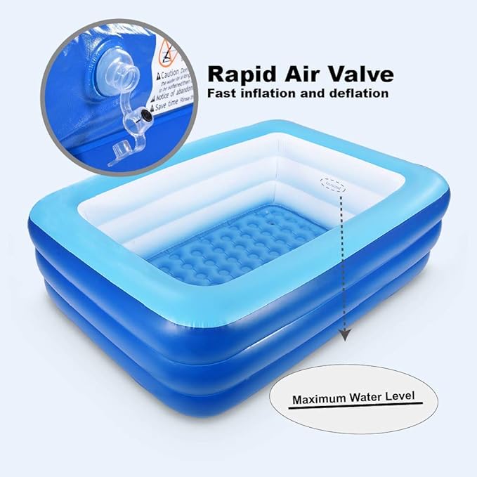Inflatable Pools for Kids and Adults, 82" X 57" X 25" Kiddie Pools with Inflatable Soft Floor, Durable Family Swimming Pool for Backyard, Garden or Indoor (Blue)