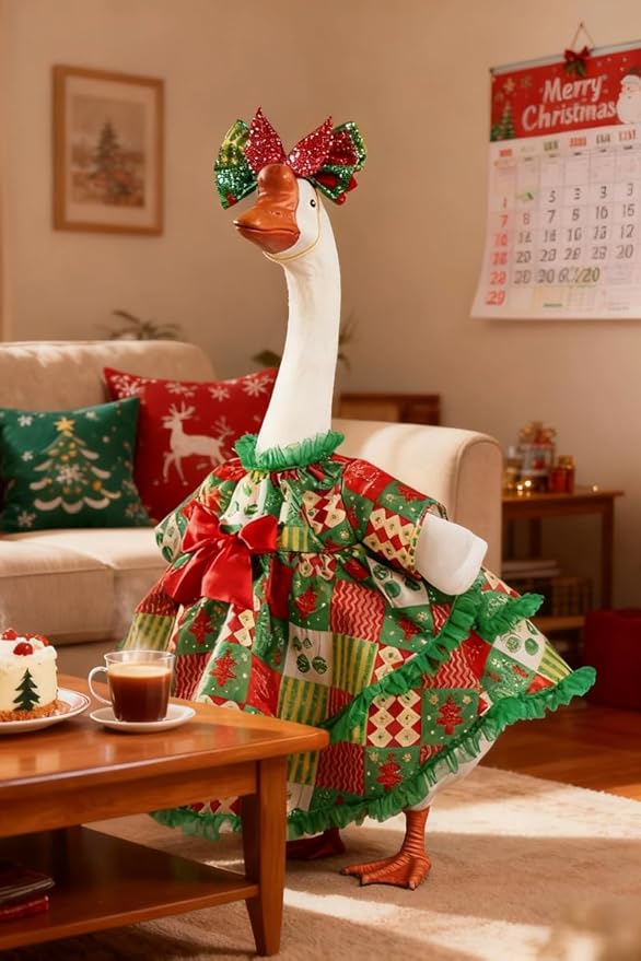 Christmas Porch Goose Outfit - 23" Goose Costume Festive Outfit for Cement Plastic Goose Statue – Funny Outdoor Decor,Lawn Yard Decor,Patio & Christmas Garden