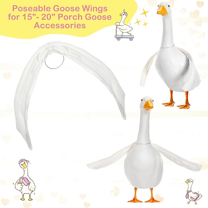 1 Pcs Poseable Goose Wings for 15”- 20" Porch Lawn Goose Outfit Accessories Poseable White Wings for Outdoor Patio Yard Lawn Art Decoration (Flat Edge)