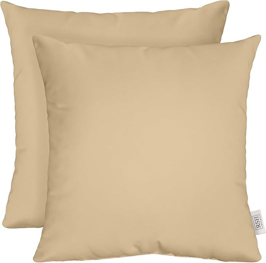 RSH DECOR: Square Throw Pillows Set of 2 | 20” x 20” | All-Weather Spun Fabric | Water and Fade-Resistant | Outdoor Accent Pillows for Patio Furniture | Tan