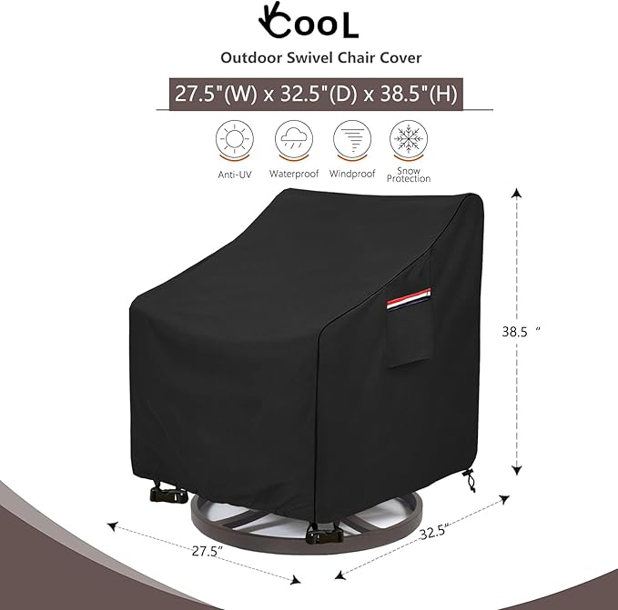 Okcool Outdoor Swivel Chair Cover 2 Pack,Outdoor Furniture Patio Chair Covers Waterproof Clearance,(27.5"W x 32.5"D x 39"H) Outdoor Lawn Patio Furniture Covers,Black
