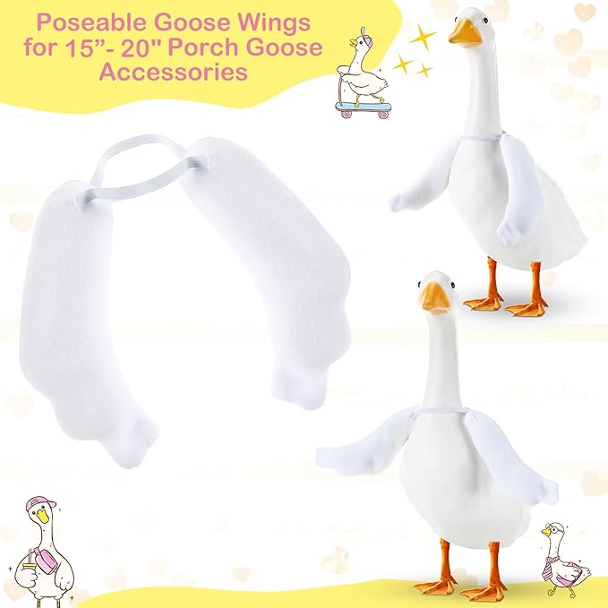2 Pcs Poseable Goose Wings for 15”- 20" Porch Lawn Goose Outfit Accessories Poseable White Wings for Outdoor Patio Yard Lawn Art Decoration (Rippled Edge)