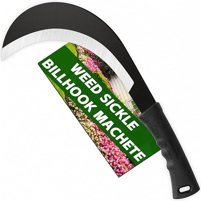 Weeding Sickle Machete Knife Brush Clearing Hand Sickle Garden Tool with Carbon Steel Thick Blade Gardening Machete for Yard Work