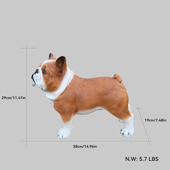 Bulldog Solar Welcome Statue, Hand-Painted Resin Standing Dog Figurine with Lantern and Dual Wooden-Style Signs, Loyal Guardian Sculpture for Garden and Porch Décor