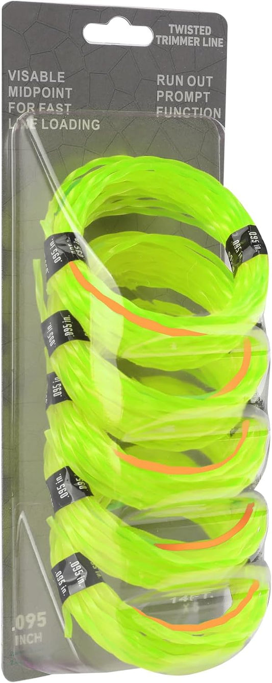 5 Pack String Trimmer Line Compatible with Ego String Trimmer 0.095" 70FT Weed Eater String Pre-Cut Dual Color Fast-Positioning Triangular Twisted Trimmer Line Universal Fit Weed Wacker String