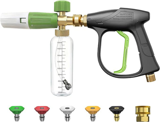 4350 PSI Pressure Washer Gun with Foam Cannon Kit, Foam Cannon no Need Water with 5pcs Nozzle Tips, 1/4'' Quick Connector, Compatible with Gas Pressure Washers & Electric Power Washers