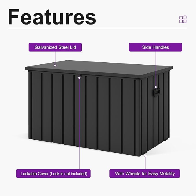 PURPLE LEAF Outdoor Deck Box 160 Gallon Waterproof Lockable Storage Box Container with Lid Deck Organization for Patio Cushions Side Table Pool Accessories Garden Tools, Gray