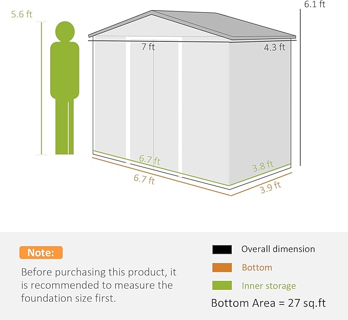 Outsunny 7' x 4' Outdoor Storage Shed, Garden Tool Metal Shed with Foundation Kit, Double Lockable Door, Air Vents and Sloping Roof, for Backyard, Patio, Lawn, White