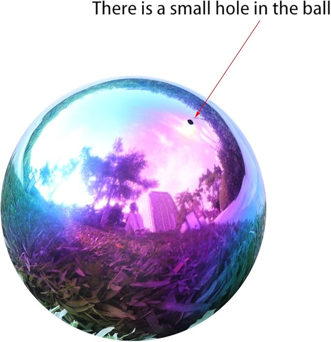 Kesywale Rainbow Gazing Globe Mirror Balls for Garden Home Stainless Steel Shiny Hollow Sphere Sparkling Outdoor Ornament (8 Inch)