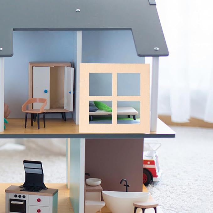 10Pcs Wooden Window for Dollhouse: 2.7 Inch Miniature Frame Mini Furniture Doll House 1:12 Dollhouse Wooden Doors - Miniature Furniture Doll Craft Window Frame Model Decoration
