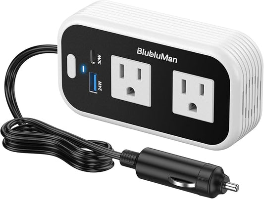 200W Car Power Inverter, Blubluman DC 12V to 110V AC Car Plug Adapter Outlet with 30W PD Charger, QC3.0 Fast Charger 24W, Power Inverter for Vehicles, Outlet for Laptop Computer Charger