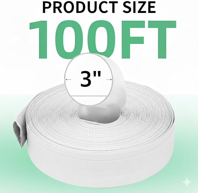 3" x 100' Pool Backwash Hose: Pool Drain Hose, Sump Pump Hose with Heavy-Duty 3-Layer, Lightweight, Kink-Resistant for Pool Drain, Irrigation,White