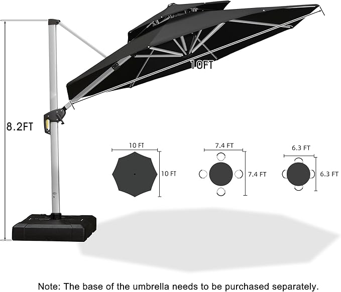 PURPLE LEAF 10 Feet Patio Umbrella Outdoor Round Umbrella Large Cantilever Umbrella Windproof Offset Heavy Duty Sun for Garden Deck Pool Patio, Black