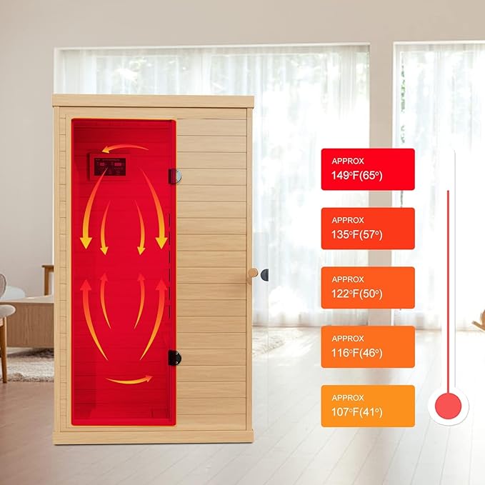 Infrared Sauna, 1 Person Infrared Sauna, Low EMF Indoor Sauna, Far Infrared Saunas for Home, 1050W,Canadian Hemlock,Smart Display,Bluetooth,Reading Lamp