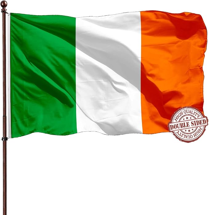Double Sided Irish Flag 2x3 Outdoor Heavy Duty- 3Ply 240D 4 Rows Stitched- Ireland 2x3 Flag- UV Fade Resistant With Canvas Header & 2 Brass Grommets