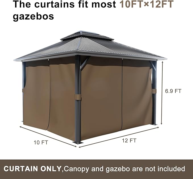 BPS 10' x 12' Gazebo Curtain Privacy 4-Panel Sidewall Outdoor Replacement Shade (Only Curtain)