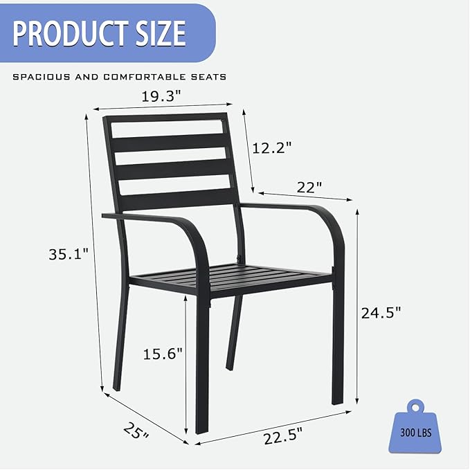 Outdoor Dining Chairs Set of 6, Aluminum Frame Stackable Patio Dining Chairs with Armrest, Wrought Iron Patio Bistro Chairs for Lawn, Backyard, Garden, Porch