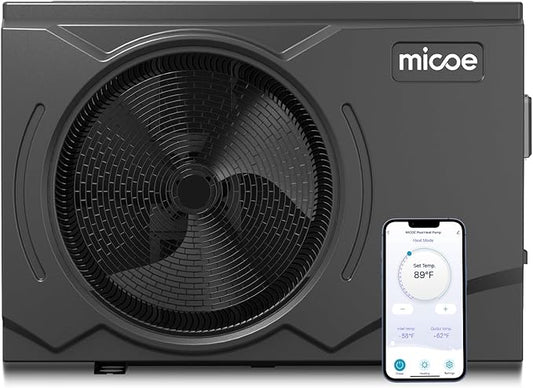 MICOE 58000 BTU Inverter Swimming Pool Heat Pump Up to 30ft (8/18/30ft) &16500 Gallons Electric Pool Heater for Above Ground or Inground Pool, Heating and Cooling Pool Heater
