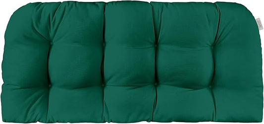 RSH DECOR: Sunbrella Tufted Wicker Loveseat Cushion | 41” x 19" | Water and Fade-Resistant Performance Fabric | Outdoor Settee Cushion for Patio Furniture | Canvas Forest Green