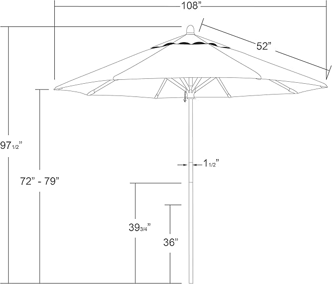 California Umbrella 9' Premium Commercial Hardwood Patio Umbrella, Manual Lift With Sunbrella Tuscan Fabric