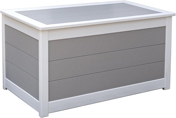 DutchCrafters Poly Waterproof Outdoor Deck Box 200-Gallon Large Deck Box Weatherproof Storage for Pool Decor, Porch Packages, Pool Towel Holder, Holds Up To 10 Cushions (Gray & White)