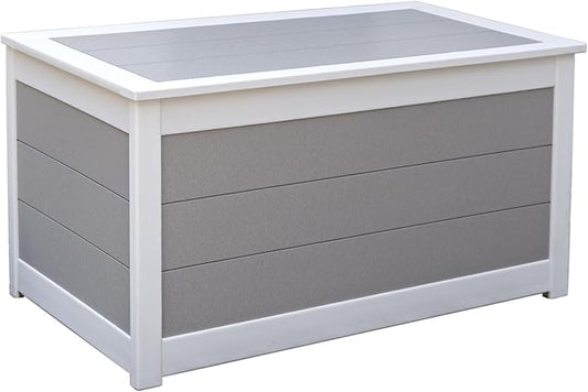 DutchCrafters Poly Waterproof Outdoor Deck Box 200-Gallon Large Deck Box Weatherproof Storage for Pool Decor, Porch Packages, Pool Towel Holder, Holds Up To 10 Cushions (Gray & White)