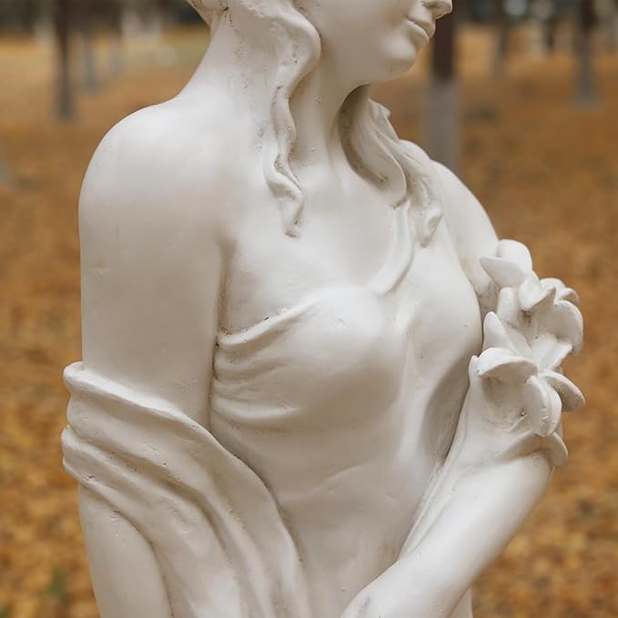 Outdoor Garden Nymph Statue 51 Inch Large Magnesium Oxide Sculpture Goddess of Spring Flowers Greek Mythology Roman Style Outdoor Patio Yard Lawn Porch Decor Ivory