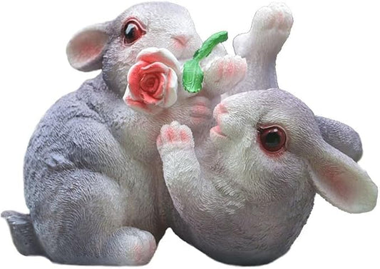 Garden Statues Bunny Decor Resin Flower Rabbit Figurine Cute Fairy Garden Decor Outdoor Statues for Patio Yard Porch Balcony Gifts for Women Mom Grandma Grey