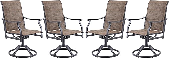Swivel Patio Chairs Set of 4, Outdoor Patio Dining Chairs with Padded Textilene, Swivel & Rocker Metal Outdoor Dining Chair All-Weather for Backyard, Brown Fabric with Black Frame