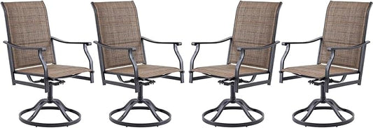 Swivel Patio Chairs Set of 4, Outdoor Patio Dining Chairs with Padded Textilene, Swivel & Rocker Metal Outdoor Dining Chair All-Weather for Backyard, Brown Fabric with Black Frame