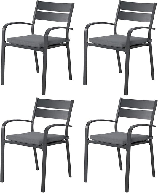 Soleil Jardin Outdoor Aluminum 4-Piece Patio Dining Chairs with Cushions, Stackable Bistro Chairs for Balcony, Garden, Backyard, Dark Grey Finish & Grey Cushion