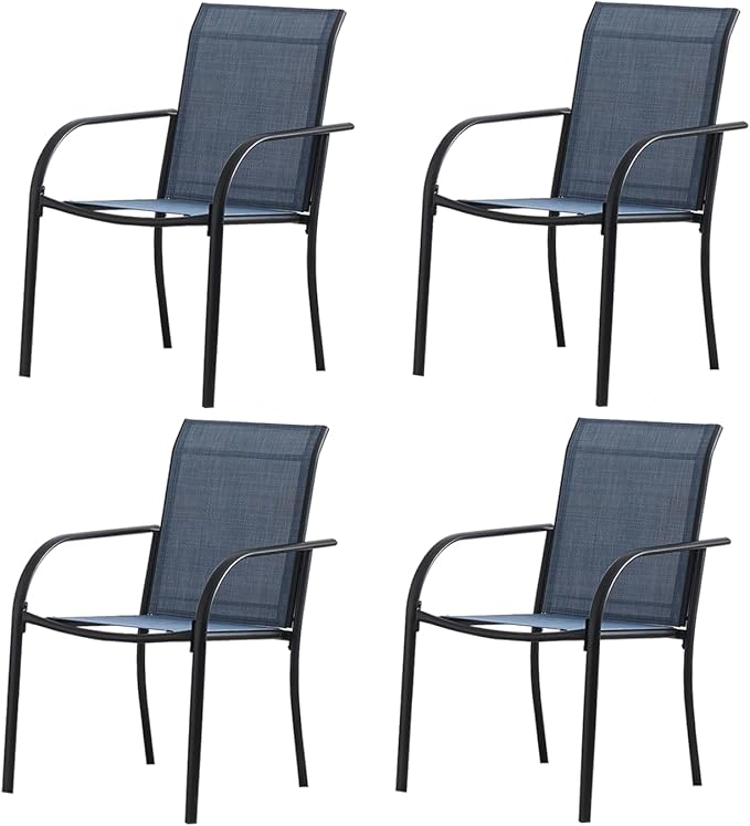 Outdoor Dining Chairs Set of 4, Stackable Patio Chairs with Textilene Fabric, Lightweight Garden Chairs for Poolside, Backyard, Camping, Dark Blue