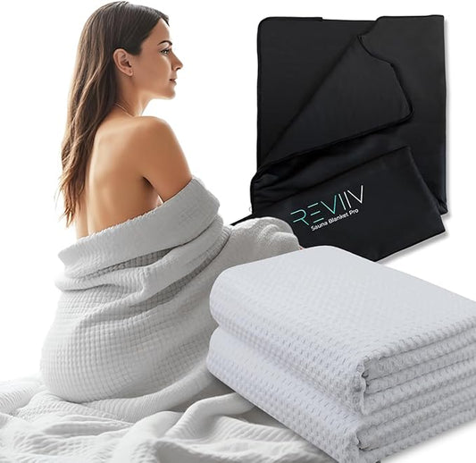 Sauna Blanket Towel Insert - 2 Pack Light Grey 100% Cotton Waffle - Home Infared Sauna Sessions Without The Cleanup - Absorbent and Quick-Drying Sauna Towels