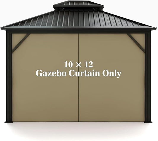 Gazebo Universal Replacement Privacy Curtain – Hugline 10' x 12' Gazebo Side Wall Outdoor Privacy Panel with Zipper (Khaki)