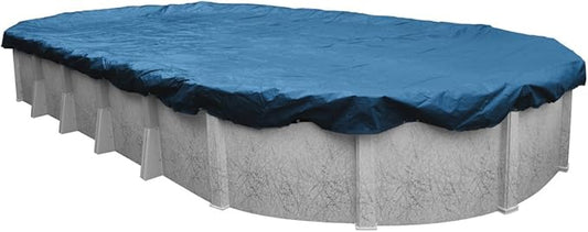 Robelle 12 x 21 ft Blue Winter Oval Pool Cover for Above Ground Pools, 4 ft Overlap (16 x 25 ft Cover Size), Solid 7 x 7 Scrim, 2.2 oz/yd2, 8-Year Warranty, Style: 461221-4K